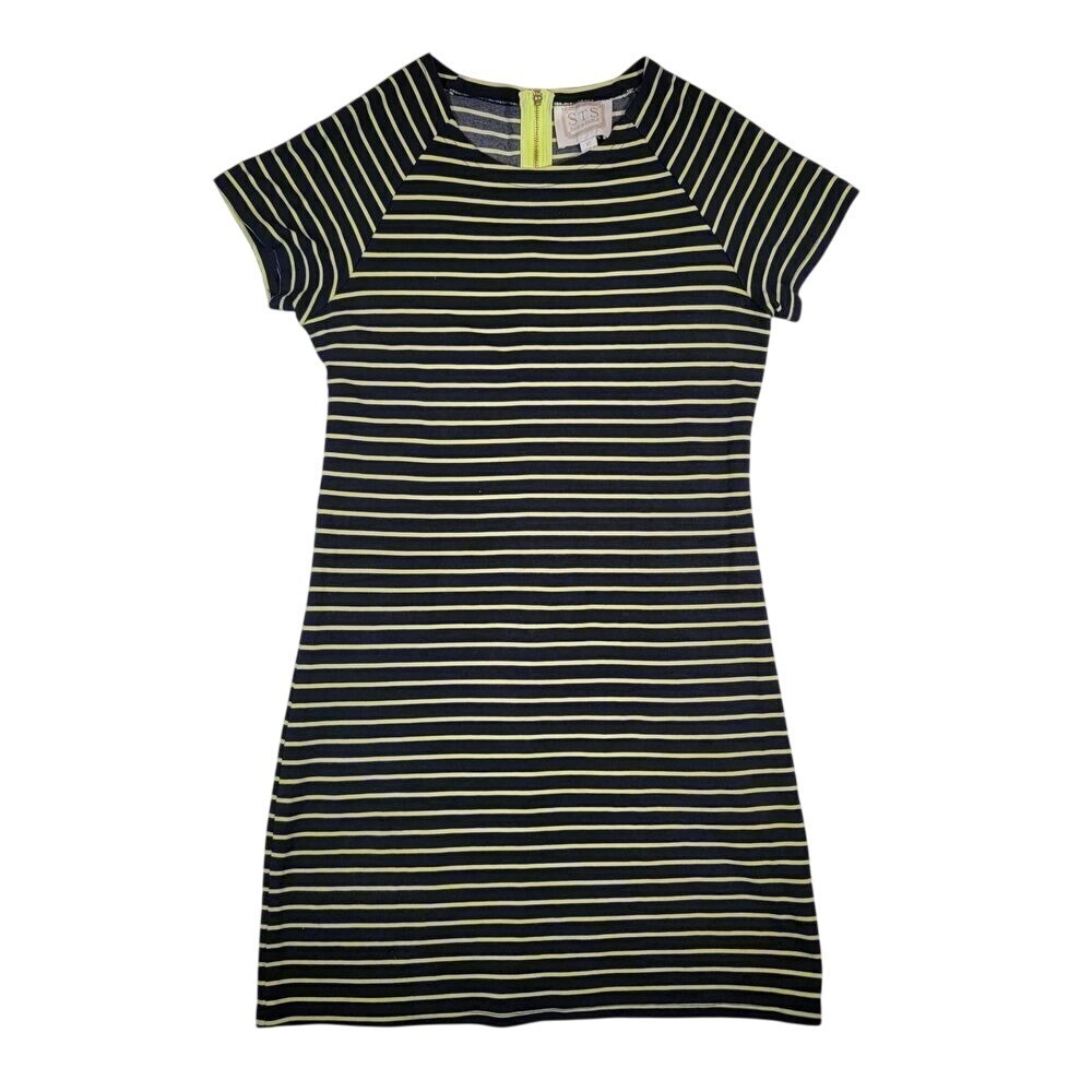 Sail to Sable Women's Navy Lime Striped T-Shirt Dress Sz XS Nautical Back‎ Zip